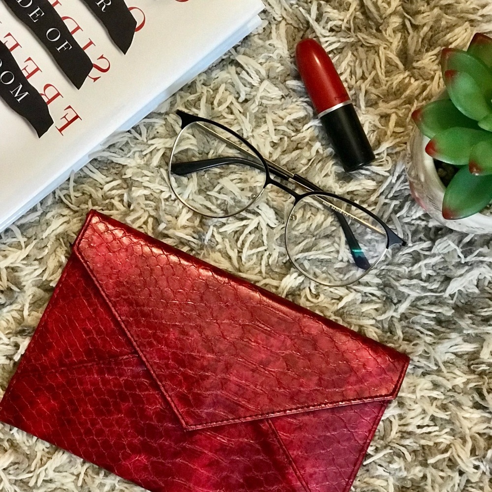 Chicos Red Snakeskin Mini Clutch